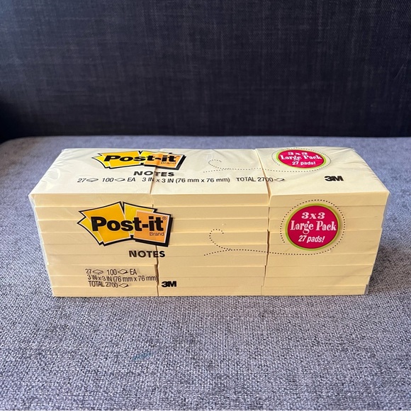 NWT Post-it Notes, 3" x 3", Canary Yellow, 27 Pads, 2,700 Total Sheets - Picture 4 of 6